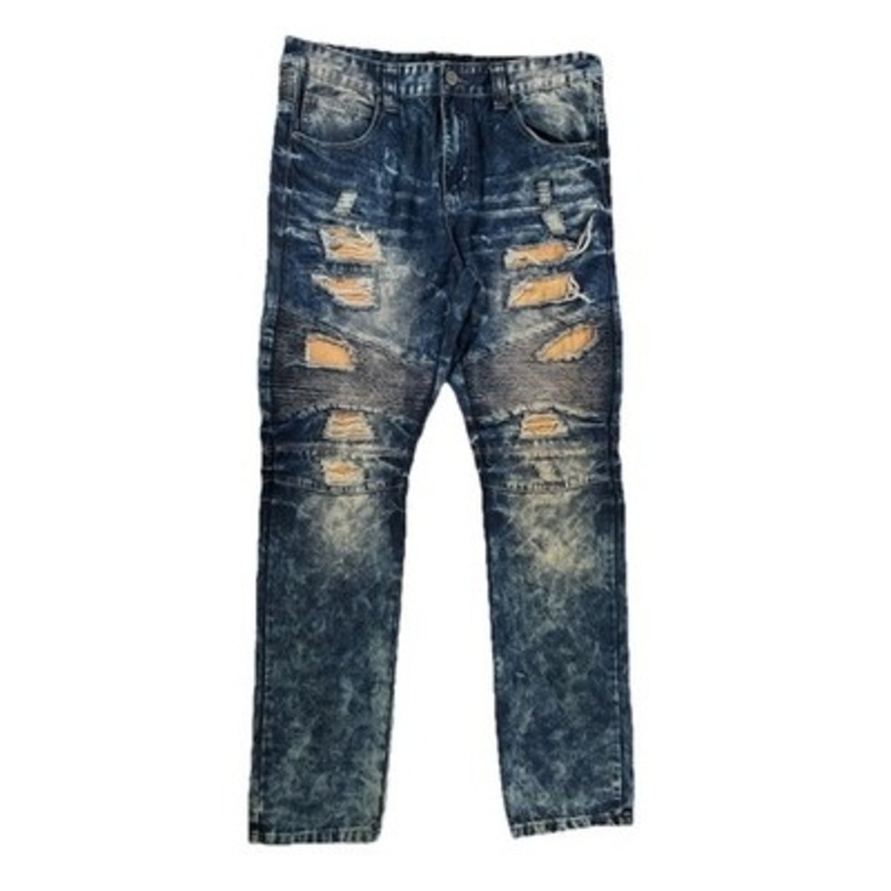 Victorious Mens Moto Jeans 34x33 Cotton Distressed Biker Streetwear Rip Repair